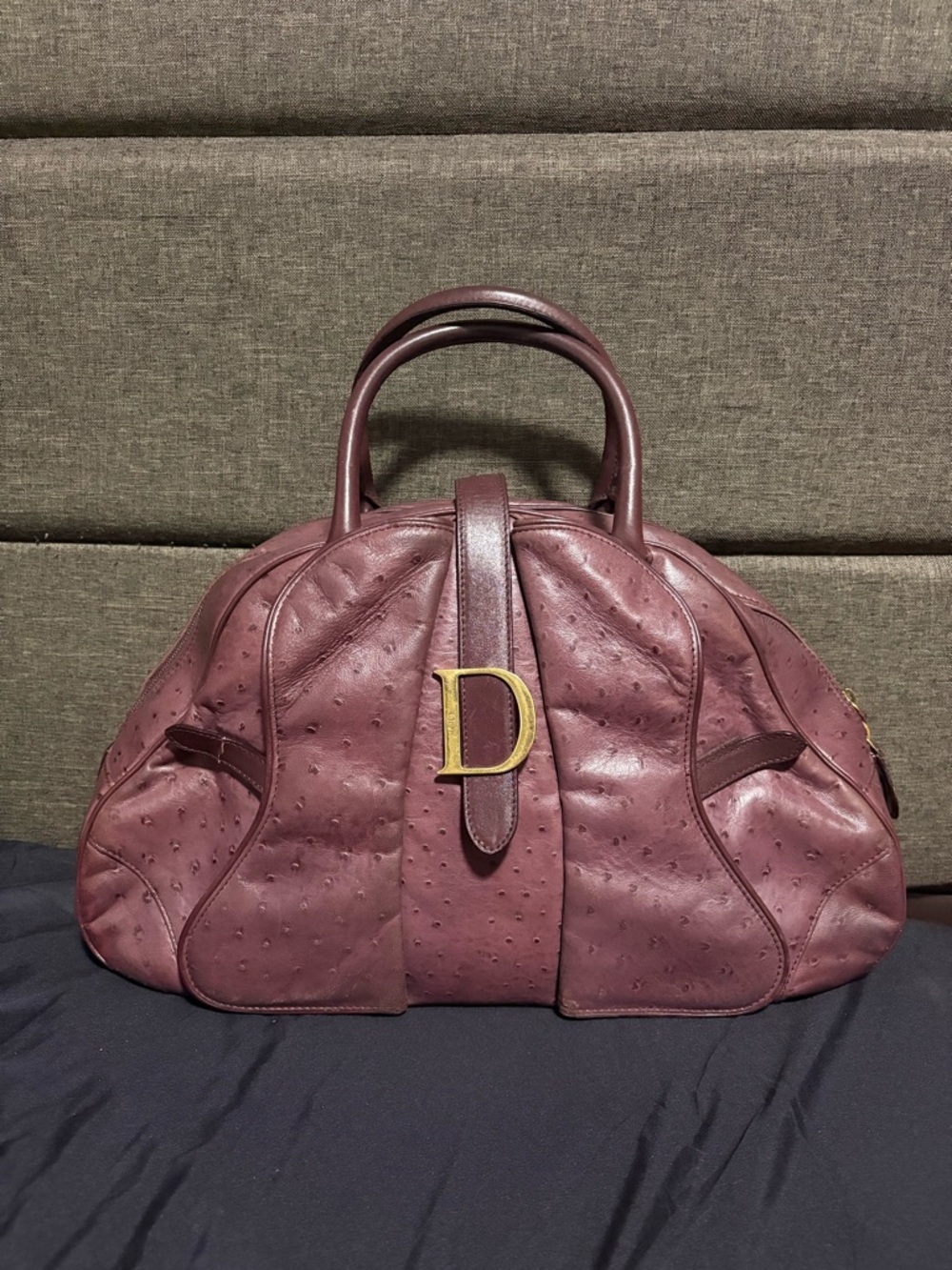 Christian Dior Ostrich Burgundy Bowler Bag